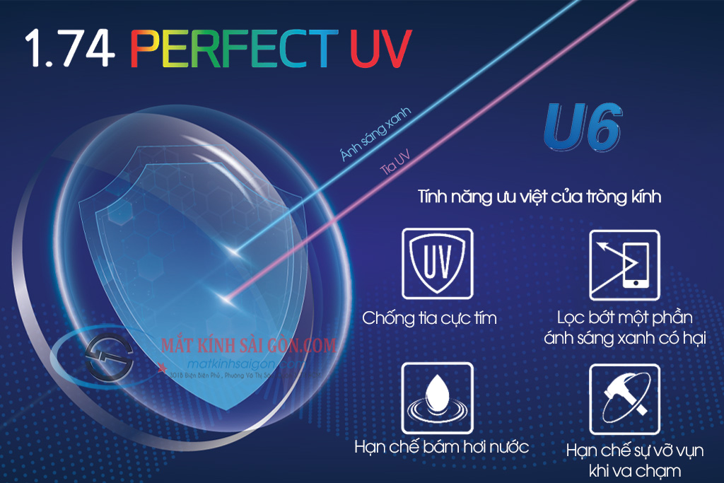 Tròng Kính 1.74 Chemi U6 BLUE LIGHT CUT - Hover